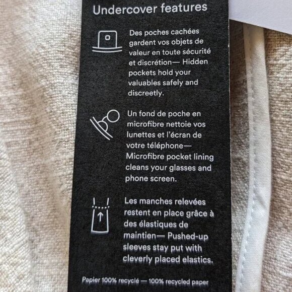 FRANK and OAK LINEN blend CARDIGAN Sz L OPEN or BELT beige 3 INNER POCKETS *NWT* - Picture 13 of 14